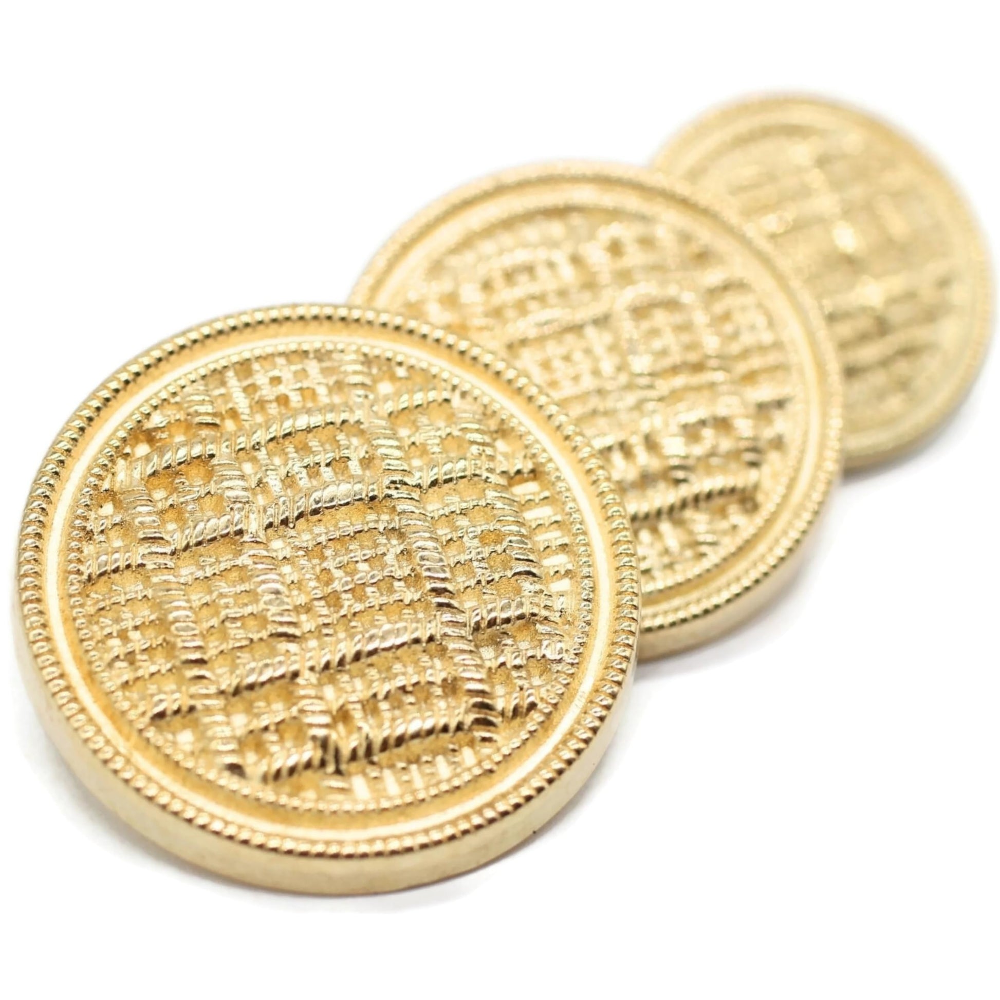 Gold Metal Shank Buttons - 12 Pcs - 3 Size Options - Luxury Weave Round Metal Shank Buttons for Men Women Blazer Coat Uniform Shirt Suit and Jacket Sewing Craft DIY N4101