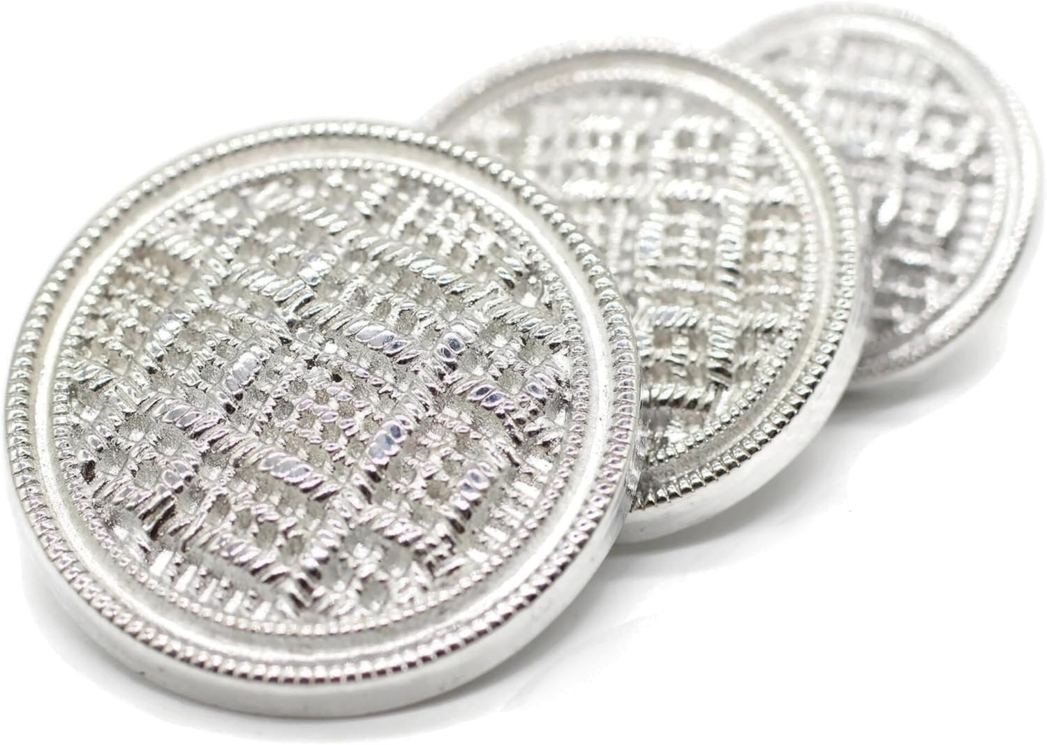 Silver Metal Shank Buttons - 12 Pcs - 3 Size Options - Luxury Weave Round Metal Shank Buttons for Men Women Blazer Coat Uniform Shirt Suit and Jacket Sewing Craft DIY N6701