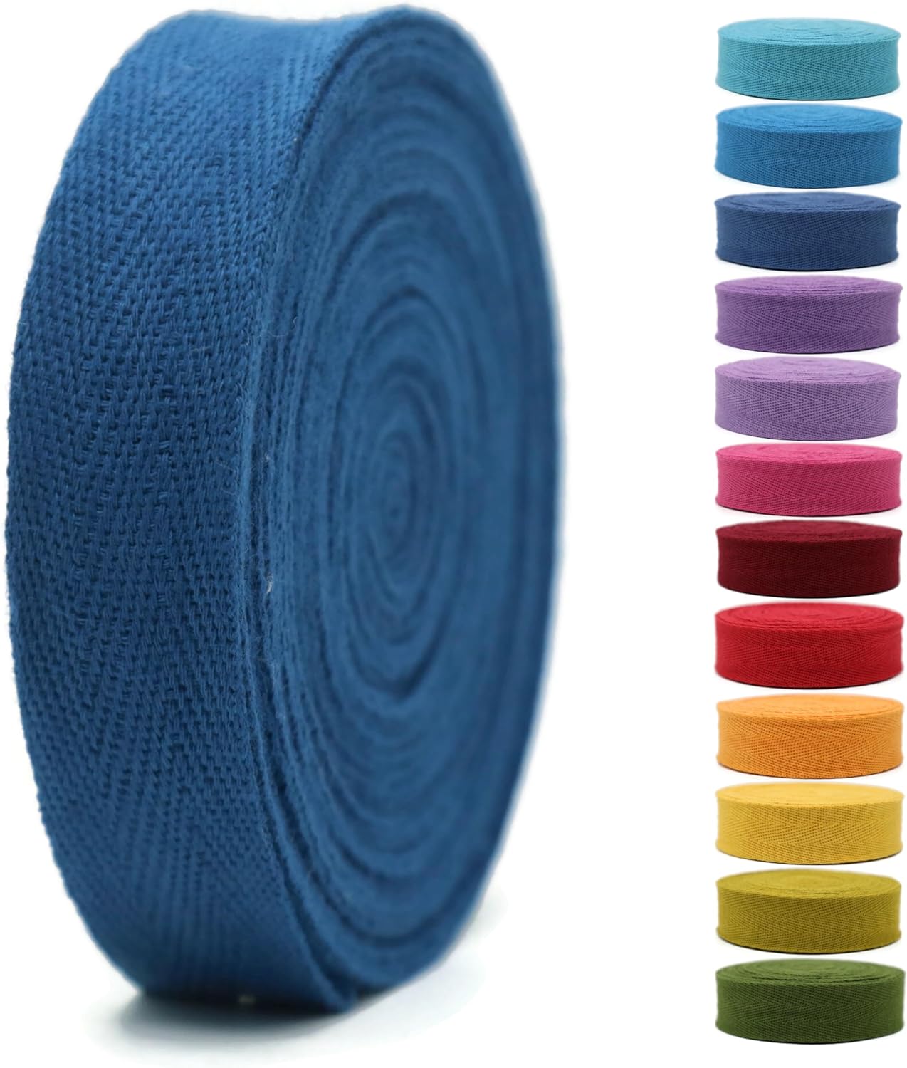 Cotton Twill Tape 1" & 1.5'' & 2" - 10 Yards - 50+ Colors -%100 Natural Cotton 1 Inch 1.5 Inch 2 Inch Herringbone Bias Binding Cotton Twill Tape Trim for Sewing Wrapping Craft DIY Navy Blue 10422
