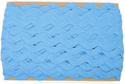 Cotton RIC Rac Trim - 3/4 Inch - 5 Yards - Blue Wave Bending Fringe Lace Ribbon for Sewing Clothes, Gift Wrapping, Home Party Decoration CTR02025
