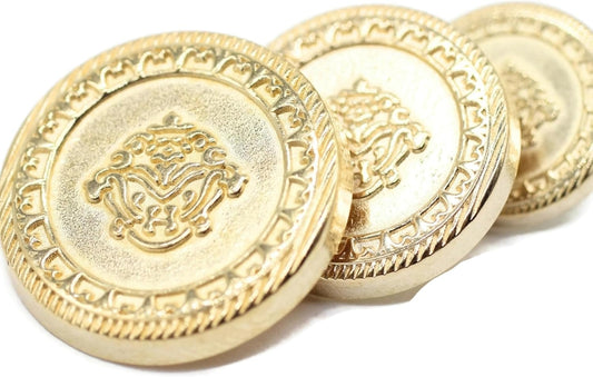 Gold Metal Shank Buttons - 12 Pcs - 3 Size Options - Flower Round Metal Shank Buttons for Men Women Blazer Coat Uniform Shirt Suit and Jacket Sewing Craft DIY N4903