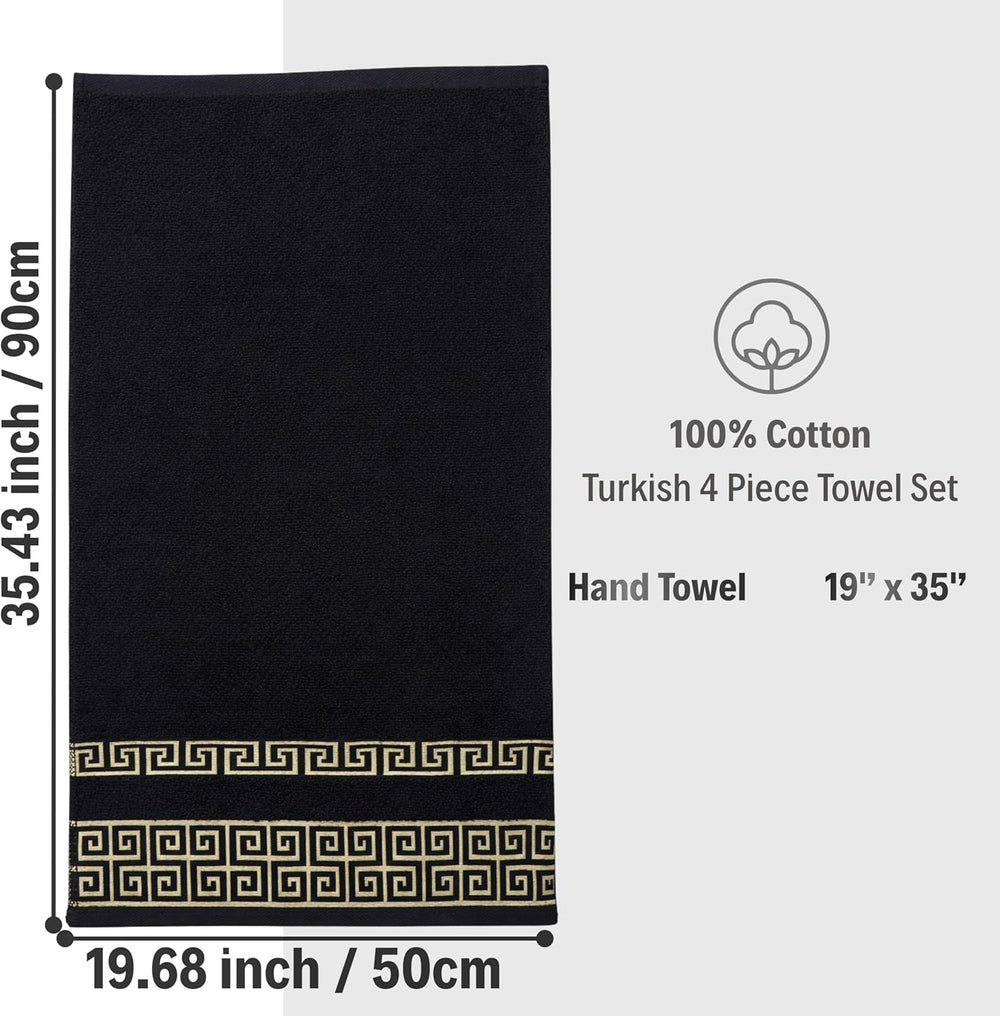 4-Piece Greek Key Hand Towel Set — Black