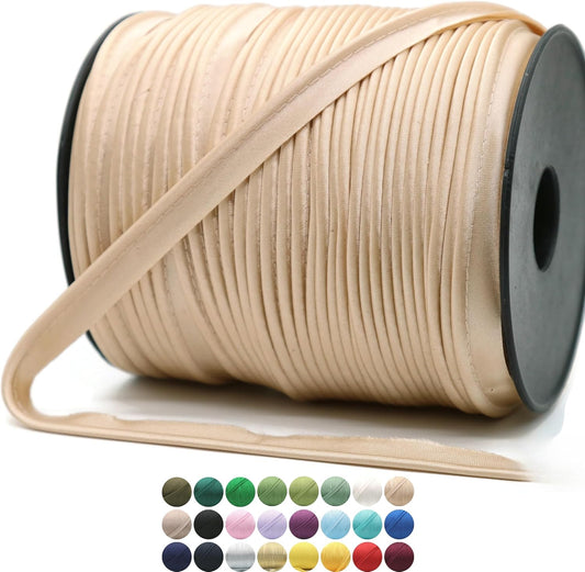 Luxury Satin Piping Trim - 10 Yards - 25+ Colors - Mink Color Satin Shiny Double Fold Piping Bias Tape Binding Lip Cord Welting Cord with Spool for Sewing Clothing Trimming Upholstery SP266810…