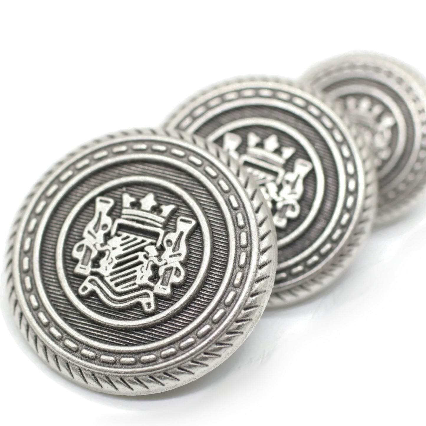 Silver Metal Shank Buttons - 12 Pcs - 3 Size Options - Twin Lion Kingdom Round Metal Shank Buttons for Men Women Blazer Coat Uniform Shirt Suit and Jacket Sewing Craft DIY N5901