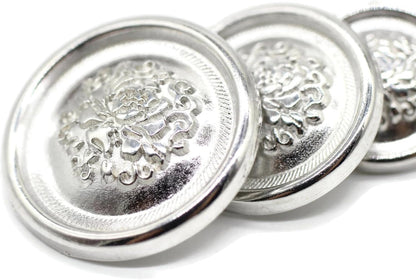Silver Metal Shank Buttons - 12 Pcs - 3 Size Options - Floral Round Metal Shank Buttons for Men Women Blazer Coat Uniform Shirt Suit and Jacket Sewing Craft DIY N6902
