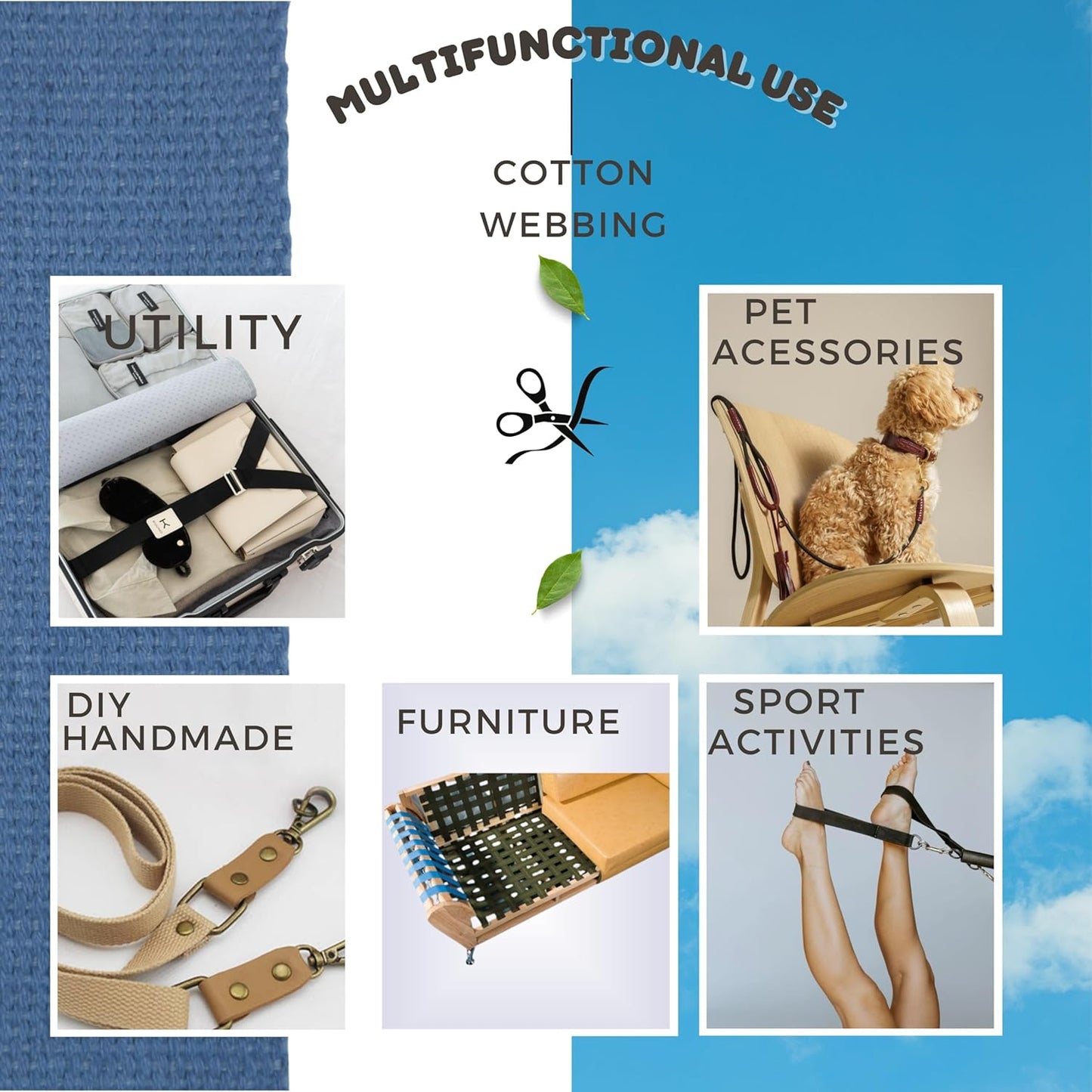 Cotton Webbing 2" & 1.5'' & 1" - 5 Yards - 50+ Colors -%100 Natural Cotton - Turkish Woven - Heavy 1 Inch 1.5 Inch 2 Inch Canvas Webbing for Sewing Straps Bags Climbing Indoors Craft DIY 11395…