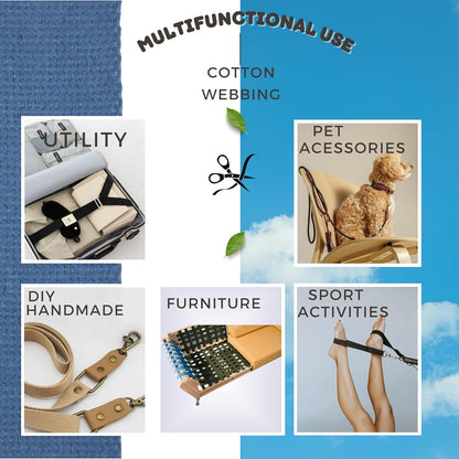 Cotton Webbing 2" & 1.5'' & 1" - 5 Yards - 50+ Colors -%100 Natural Cotton - Turkish Woven - Heavy 1 Inch 1.5 Inch 2 Inch Canvas Webbing for Sewing Straps Bags Climbing Indoors Craft DIY 11395…