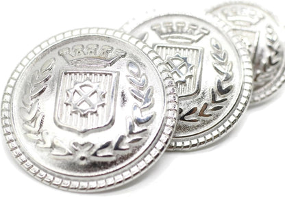 Silver Metal Shank Buttons - 12 Pcs - 3 Size Options - Kingdom Crown Round Metal Shank Buttons for Men Women Blazer Coat Uniform Shirt Suit and Jacket Sewing Craft DIY N7901