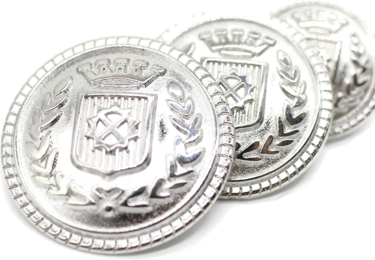 Silver Metal Shank Buttons - 12 Pcs - 3 Size Options - Kingdom Crown Round Metal Shank Buttons for Men Women Blazer Coat Uniform Shirt Suit and Jacket Sewing Craft DIY N7901