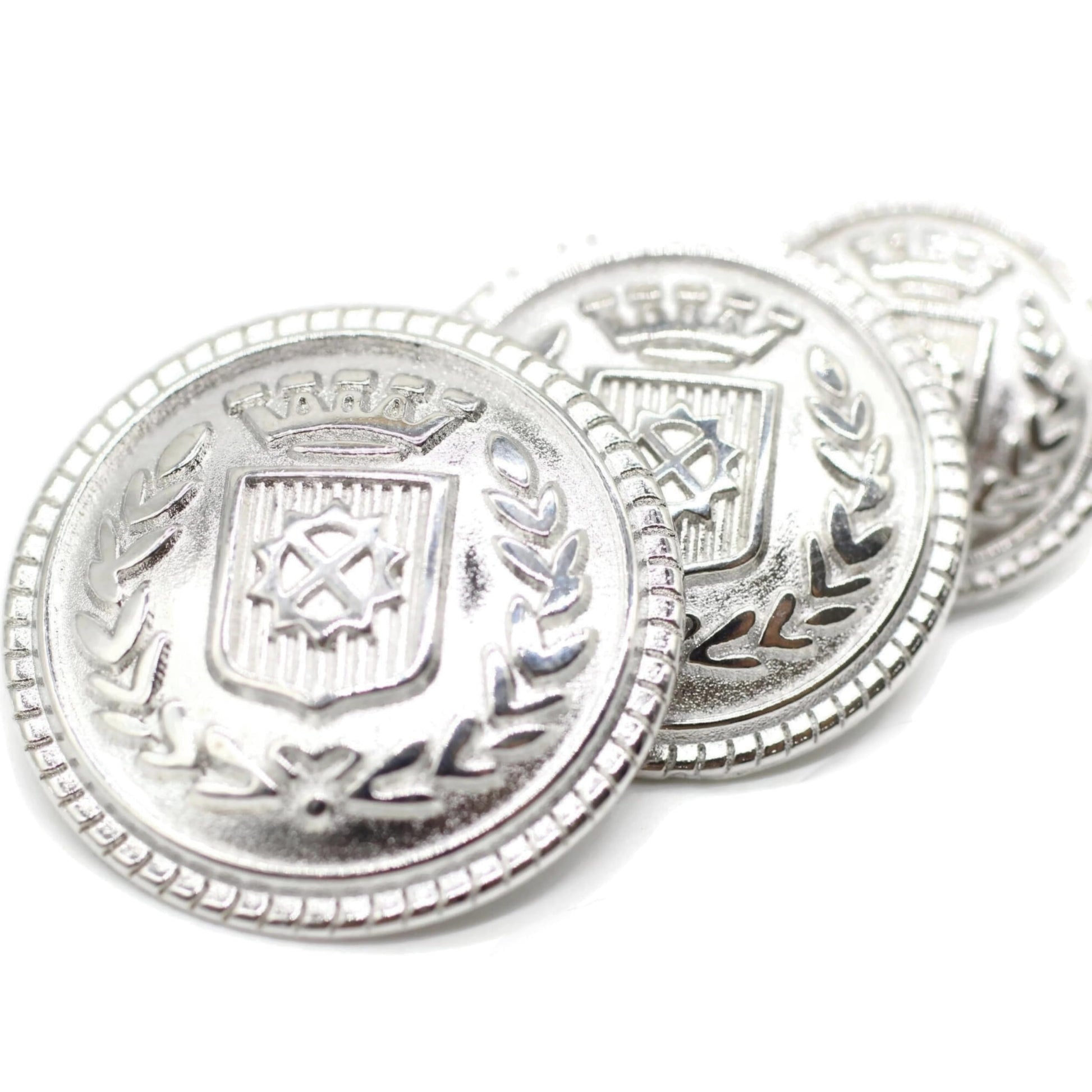 Silver Metal Shank Buttons - 12 Pcs - 3 Size Options - Kingdom Crown Round Metal Shank Buttons for Men Women Blazer Coat Uniform Shirt Suit and Jacket Sewing Craft DIY N7901