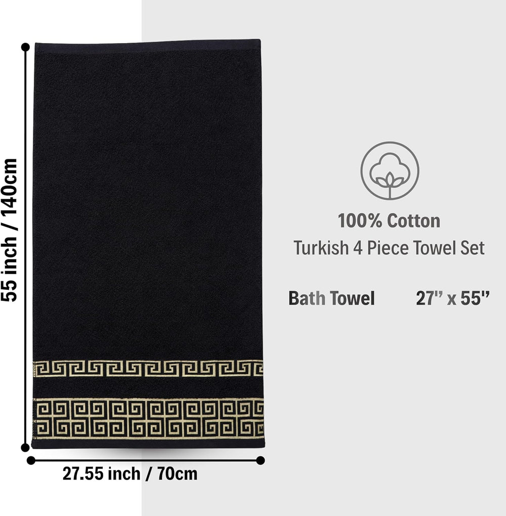 4-Piece Greek Key Bath Towel Set — Black