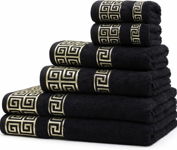 6-Piece Greek Key Towel Set — Black