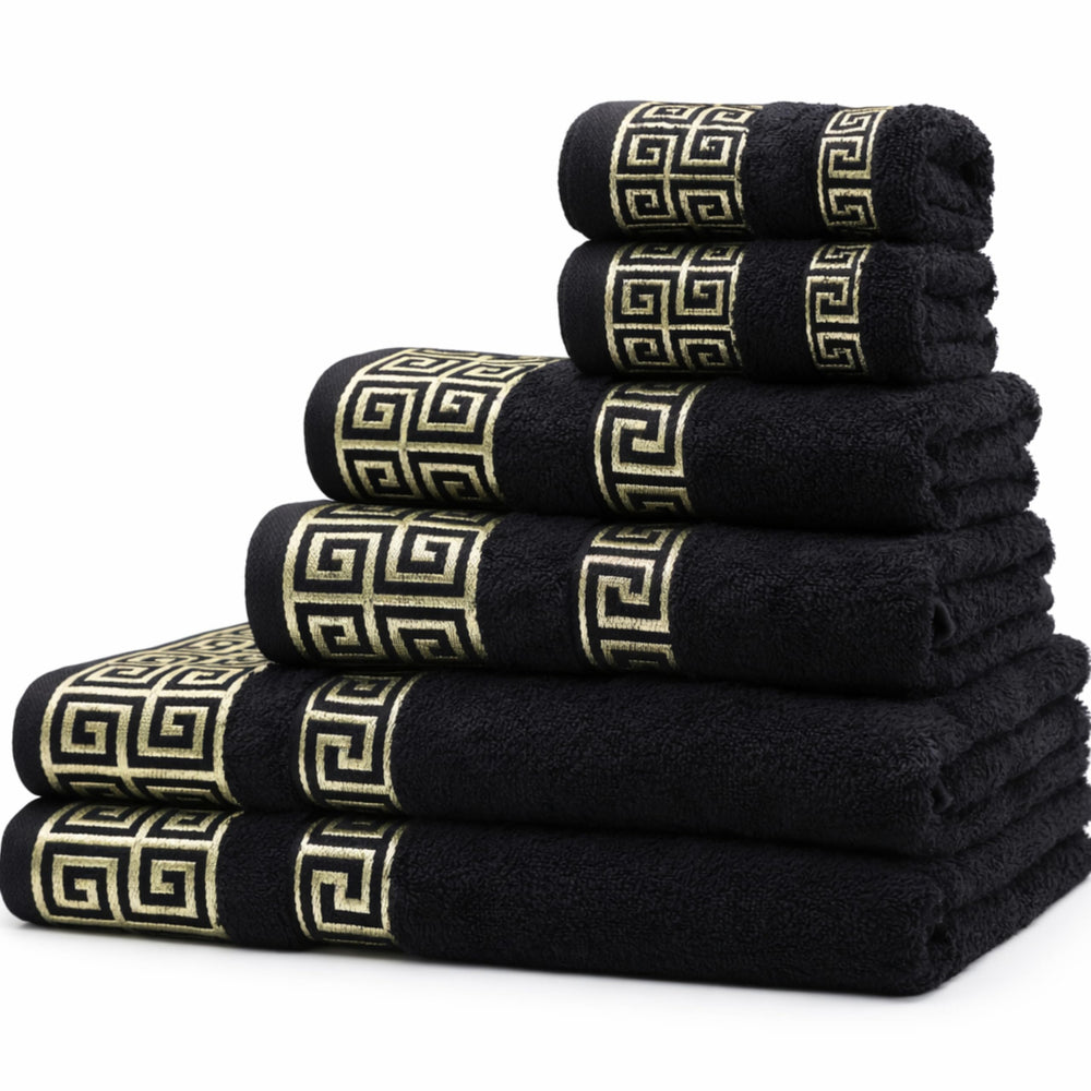 4-Piece Greek Key Bath Towel Set — Burgundy
