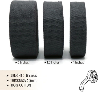 2" & 1.5'' & 1" Cotton Webbing - 5 Yards - 50+ Colors -%100 Natural Cotton - Turkish Woven 1 Inch 1.5 Inch 2 Inch Dark Gray Canvas Webbing for Sewing Straps Bags Climbing Indoors Craft DIY 11525…