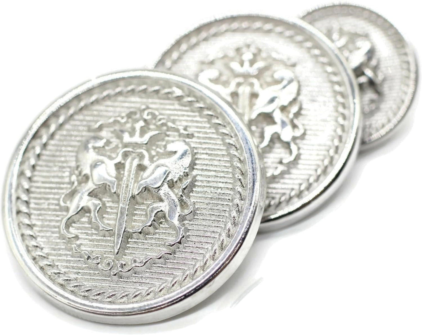 Twin Lion Silver Metal Shank Buttons - 12 Pcs - 3 Size Options - Luxury Twin Lion Crown Kingdom Metal Shank Buttons for Men Women Blazer Coat Uniform Shirt Suit and Jacket Sewing Craft DIY N6601