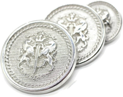 Twin Lion Silver Metal Shank Buttons - 12 Pcs - 3 Size Options - Luxury Twin Lion Crown Kingdom Metal Shank Buttons for Men Women Blazer Coat Uniform Shirt Suit and Jacket Sewing Craft DIY N6601