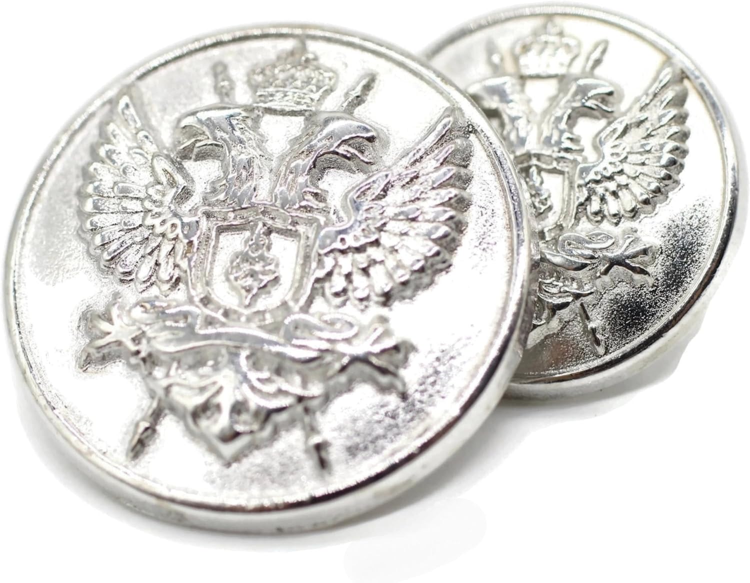 Flat Silver Metal Shank Buttons - 12 Pcs - 3 Size Options - Luxury Eagle Round Wave Metal Shank Buttons for Men Women Blazer Coat Uniform Shirt Suit and Jacket Sewing Craft DIY N9503