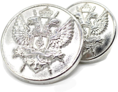 Flat Silver Metal Shank Buttons - 12 Pcs - 3 Size Options - Luxury Eagle Round Wave Metal Shank Buttons for Men Women Blazer Coat Uniform Shirt Suit and Jacket Sewing Craft DIY N9503