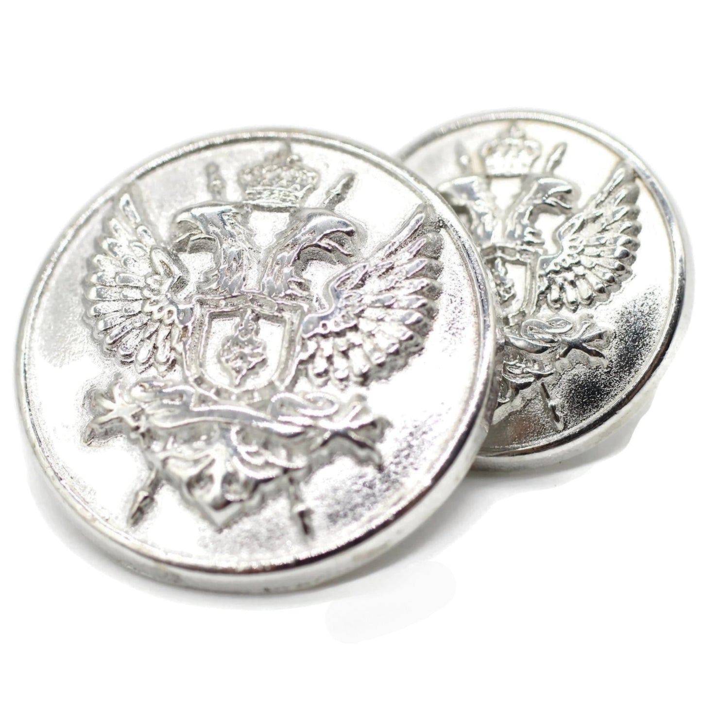 Flat Silver Metal Shank Buttons - 12 Pcs - 3 Size Options - Luxury Eagle Round Wave Metal Shank Buttons for Men Women Blazer Coat Uniform Shirt Suit and Jacket Sewing Craft DIY N9503