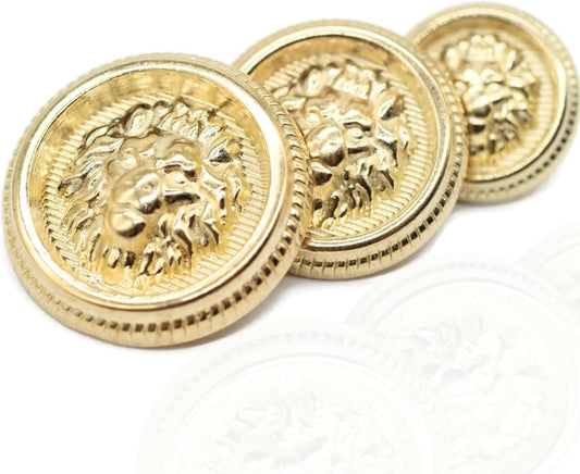 Lion Gold Metal Shank Buttons - 12 Pcs - 3 Size Options - Luxury Crown Round Wave Metal Shank Buttons for Men Women Blazer Coat Uniform Shirt Suit and Jacket Sewing Craft DIY BL7832…