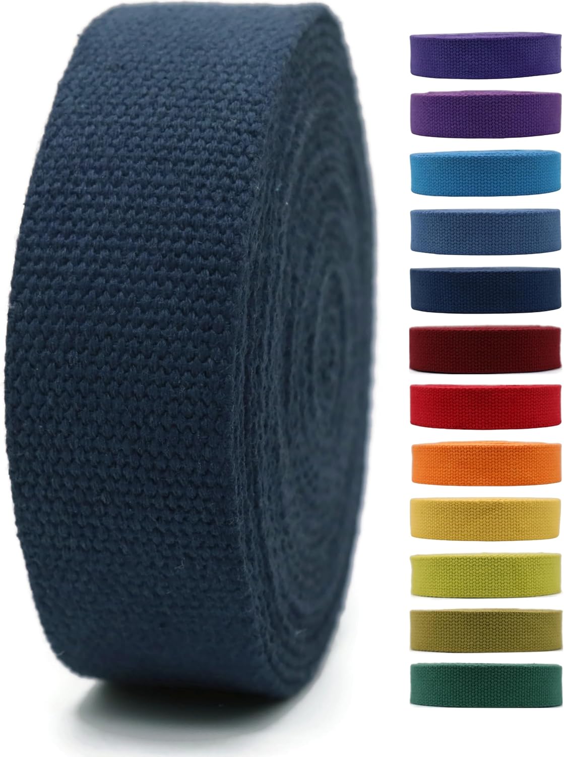 Cotton Webbing 2" &amp; 1.5'' &amp; 1" - 5 Yards - 50+ Colors -100% Natural Cotton - Turkish Woven - 1 Inch 1.5 Inch 2 Inch Dark Blue Canvas Webbing for Sewing Straps Bags Climbing Indoors Craft DIY 11435…
