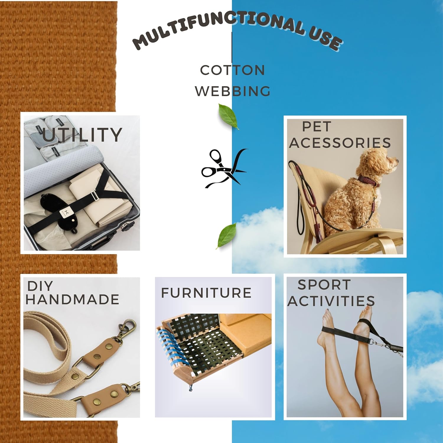 Cotton Webbing 2" & 1.5'' & 1" - 5 Yards - 50+ Colors -%100 Natural Cotton - Turkish Woven - Heavy Duty1 Inch 1.5 Inch 2 Inch Canvas Webbing for Sewing Straps Bags Climbing Indoors Craft DIY 11465…