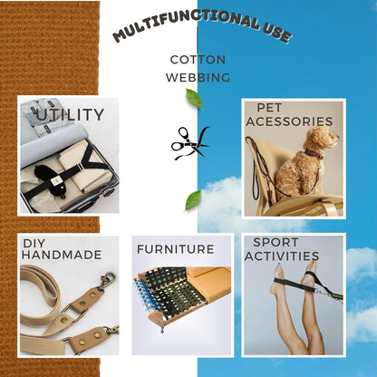 Cotton Webbing 2" & 1.5'' & 1" - 5 Yards - 50+ Colors -%100 Natural Cotton - Turkish Woven - Heavy Duty1 Inch 1.5 Inch 2 Inch Canvas Webbing for Sewing Straps Bags Climbing Indoors Craft DIY 11465…