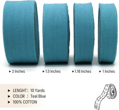 2" & 1.5" & 1.18'' & 1" Cotton Twill Tape - 10 Yards - 50+ Colors -%100 Natural Cotton 1 Inch 1.5 Inch 2 Inch Herringbone Bias Binding Cotton Tape Trim for Sewing Wrapping Craft DIY 10375 (TealBlue)…