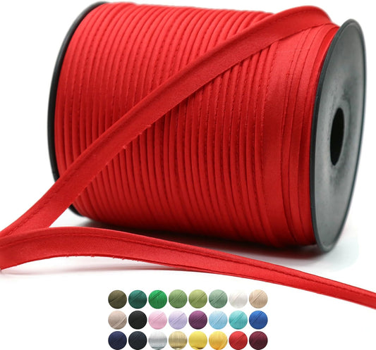 Red Satin Piping Trim - 10 Yards - 25+ Colors - Satin Shiny Double Fold Piping Bias Tape Binding Lip Cord Welting Cord with Spool for Sewing Clothing Trimming Upholstery SP264910…