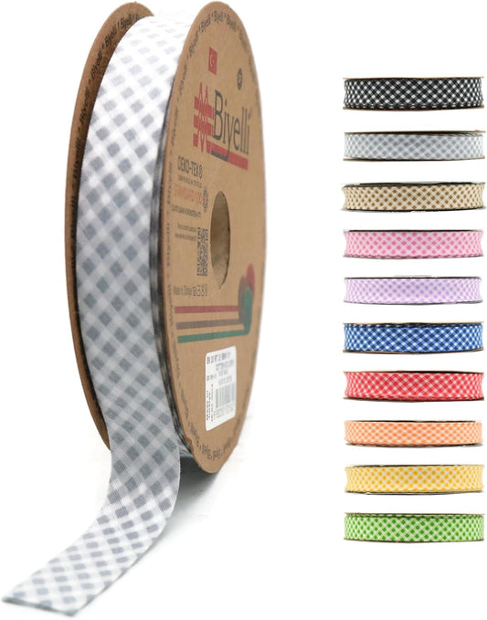 Cotton Fold Bias Binding Tape - 3/4 Inches (20mm) Wide - 27 Yards - Plaid Single Fold Cotton Fold Bias Binding Tape for Sewing Clothing DIY Gray E11