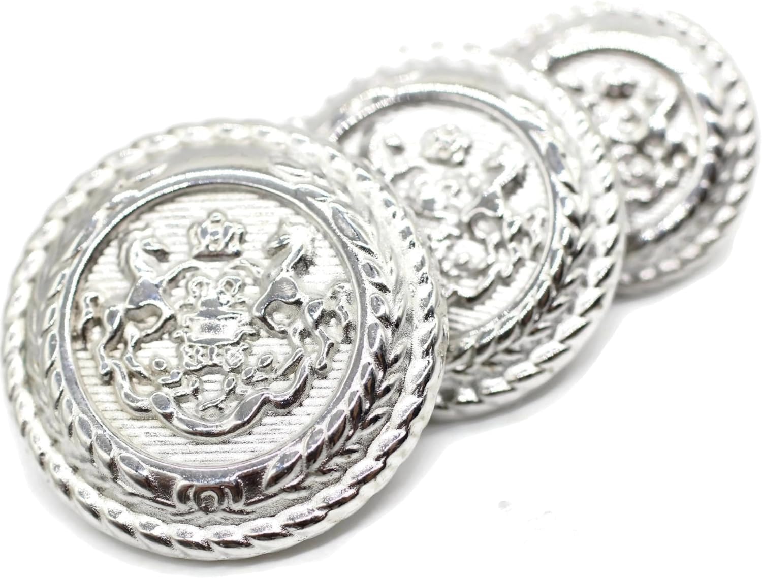 Silver Metal Shank Buttons - 12 Pcs - 3 Size Options - Twin Horse Round Metal Shank Buttons for Men Women Blazer Coat Uniform Shirt Suit and Jacket Sewing Craft DIY N7301