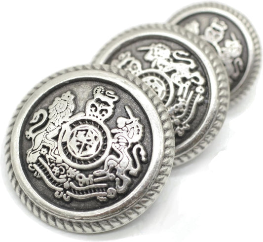 Antique Silver Metal Shank Buttons - 12 Pcs - 3 Size Options - The Lion of Kingdom Round Metal Shank Buttons Vintage for Men Women Blazer Coat Uniform Shirt Suit and Jacket Sewing Craft DIY N10603