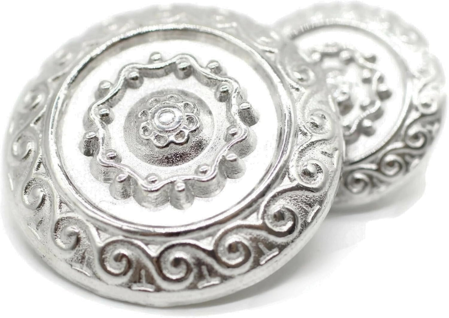 Silver Metal Shank Buttons - 12 Pcs - 2 Size Options - Luxury Floral Round Wave Metal Shank Buttons for Men Women Blazer Coat Uniform Shirt Suit and Jacket Sewing Craft DIY N9702