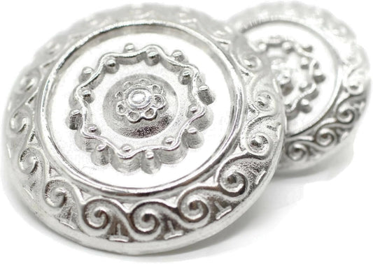 Silver Metal Shank Buttons - 12 Pcs - 2 Size Options - Luxury Floral Round Wave Metal Shank Buttons for Men Women Blazer Coat Uniform Shirt Suit and Jacket Sewing Craft DIY N9702