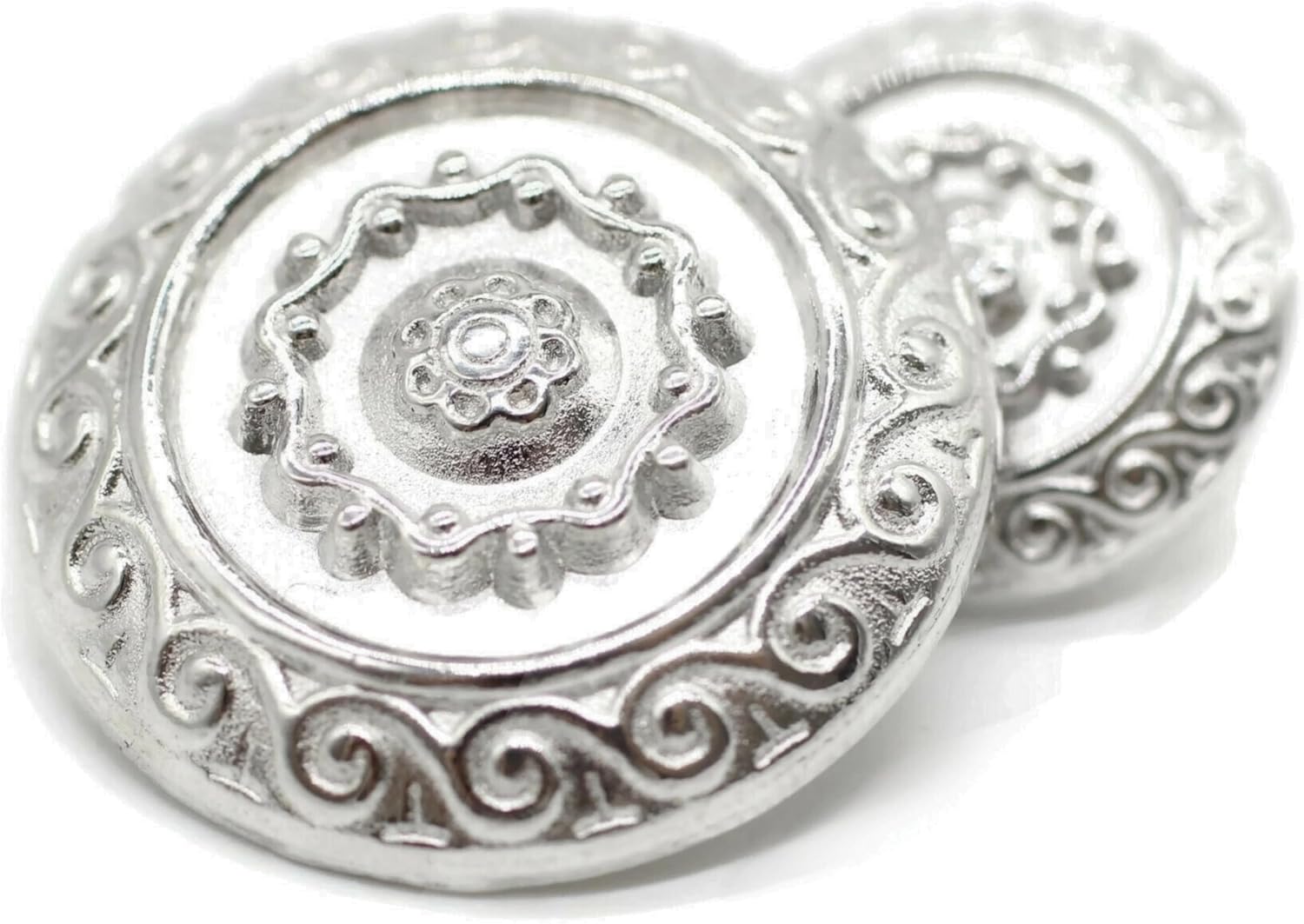 Silver Metal Shank Buttons - 12 Pcs - 2 Size Options - Luxury Floral Round Wave Metal Shank Buttons for Men Women Blazer Coat Uniform Shirt Suit and Jacket Sewing Craft DIY N9702