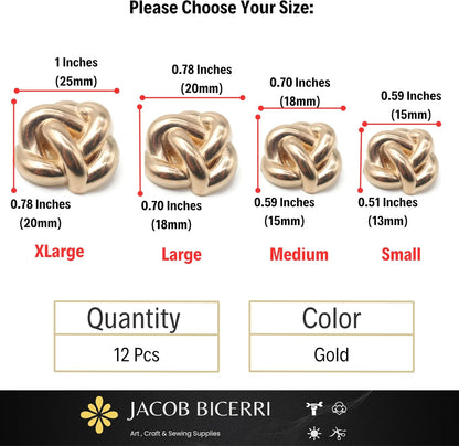 Knot Gold Metal Shank Buttons - 12 Pcs - 4 Size Options - Knot Irregular Metal Shank Buttons for Men Women Blazer Coat Uniform Shirt Suit and Jacket Sewing Craft DIY EM0402