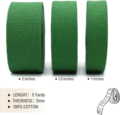Cotton Webbing 2" & 1.5'' & 1" - 5 Yards - 50+ Colors -%100 Natural Cotton - Turkish Woven - Heavy 1 Inch 1.5 Inch 2 Inch Green Canvas Webbing for Sewing Straps Bags Climbing Indoors Craft DIY 11335…
