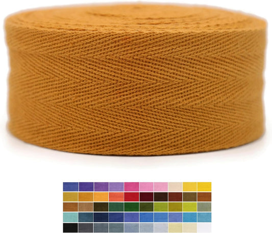 2" & 1.5" & 1.18' & 1" Cotton Herringbone Bias Binding Tape - 10 Yards - 50+ Colors - 100% Natural Cotton - Sewing, Wrapping, Craft, DIY - 10145 (MeriGold)