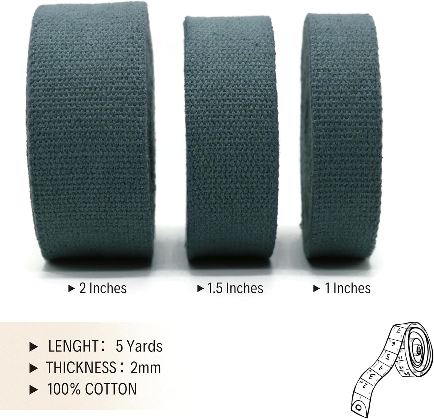 2" & 1.5'' & 1" Cotton Webbing - 5 Yards - 50+ Colors -%100 Natural Cotton - Turkish Woven - Heavy Duty 1 Inch 1.5 Inch 2 Inch Canvas Webbing for Sewing Straps Bags Climbing Indoors Craft DIY 11555…