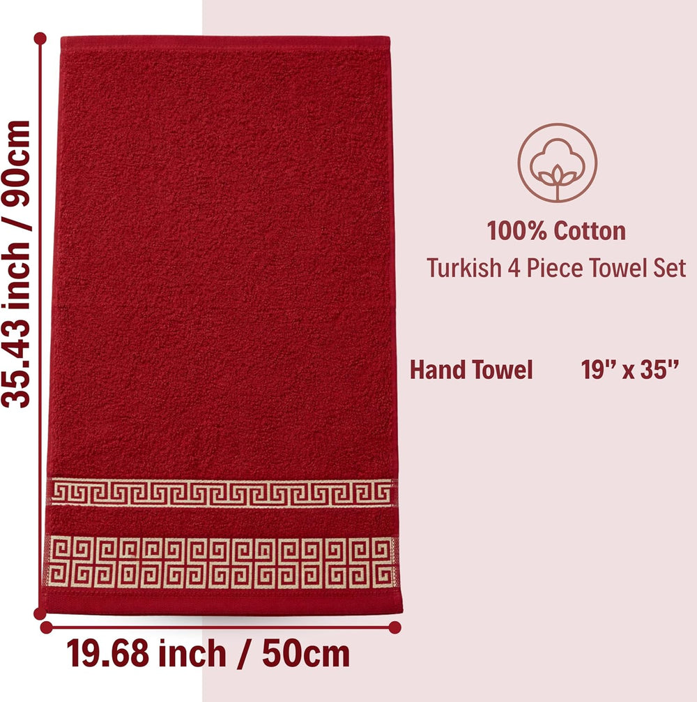 4-Piece Greek Key Hand Towel Set — Burgundy