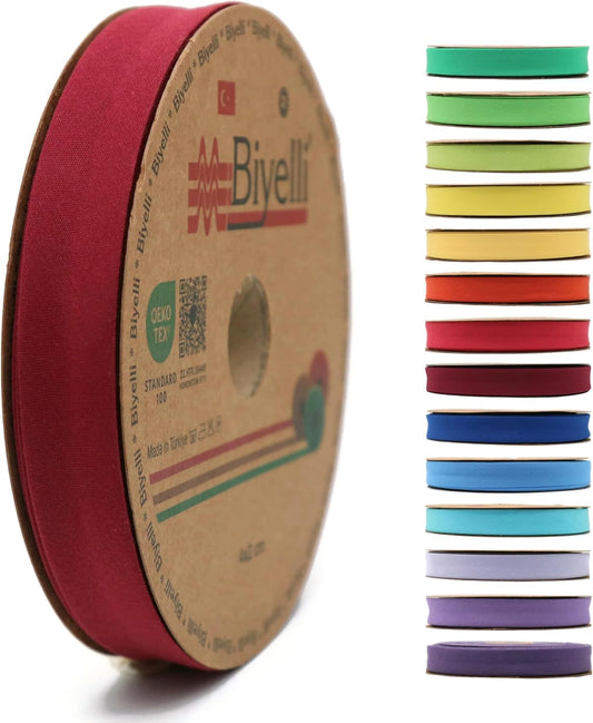 Cotton Fold Bias Tape - 3/4 Inches (20mm) Wide - 27 Yards - 65+ Colors - Single Fold Cotton Fold Bias Binding Tape for Sewing Clothing DIY (04. Burgundy) D04