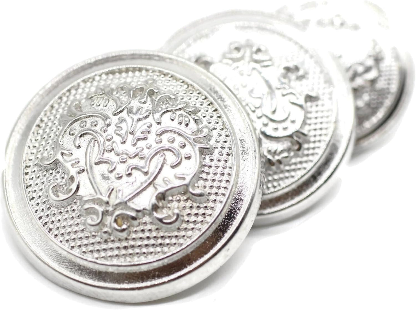 Silver Metal Shank Buttons - 12 Pcs - 3 Size Options - Floral Round Metal Shank Buttons for Men Women Blazer Coat Uniform Shirt Suit and Jacket Sewing Craft DIY N7601