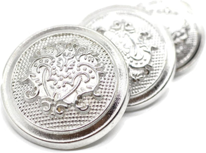 Silver Metal Shank Buttons - 12 Pcs - 3 Size Options - Floral Round Metal Shank Buttons for Men Women Blazer Coat Uniform Shirt Suit and Jacket Sewing Craft DIY N7601