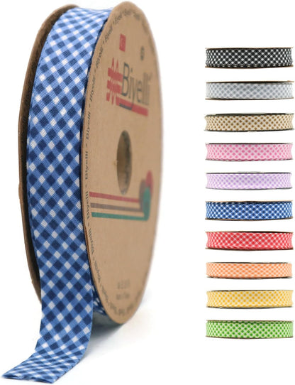Cotton Fold Bias Binding Tape - 3/4 Inches (20mm) Wide - 27 Yards - Plaid Single Fold Cotton Fold Bias Binding Tape for Sewing Clothing DIY Dark Blue E8