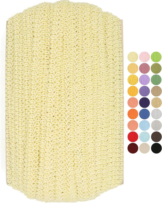 Milk Yellow Braided Gimp Braid Trim - 50 Yards - 31+ Colors - Upholstery lace Braided Gimp Cord Trim Scroll Braid Trim Turkish Trim for Costumes Home Decor Upholstery Craft Sewing DIY GT2798…