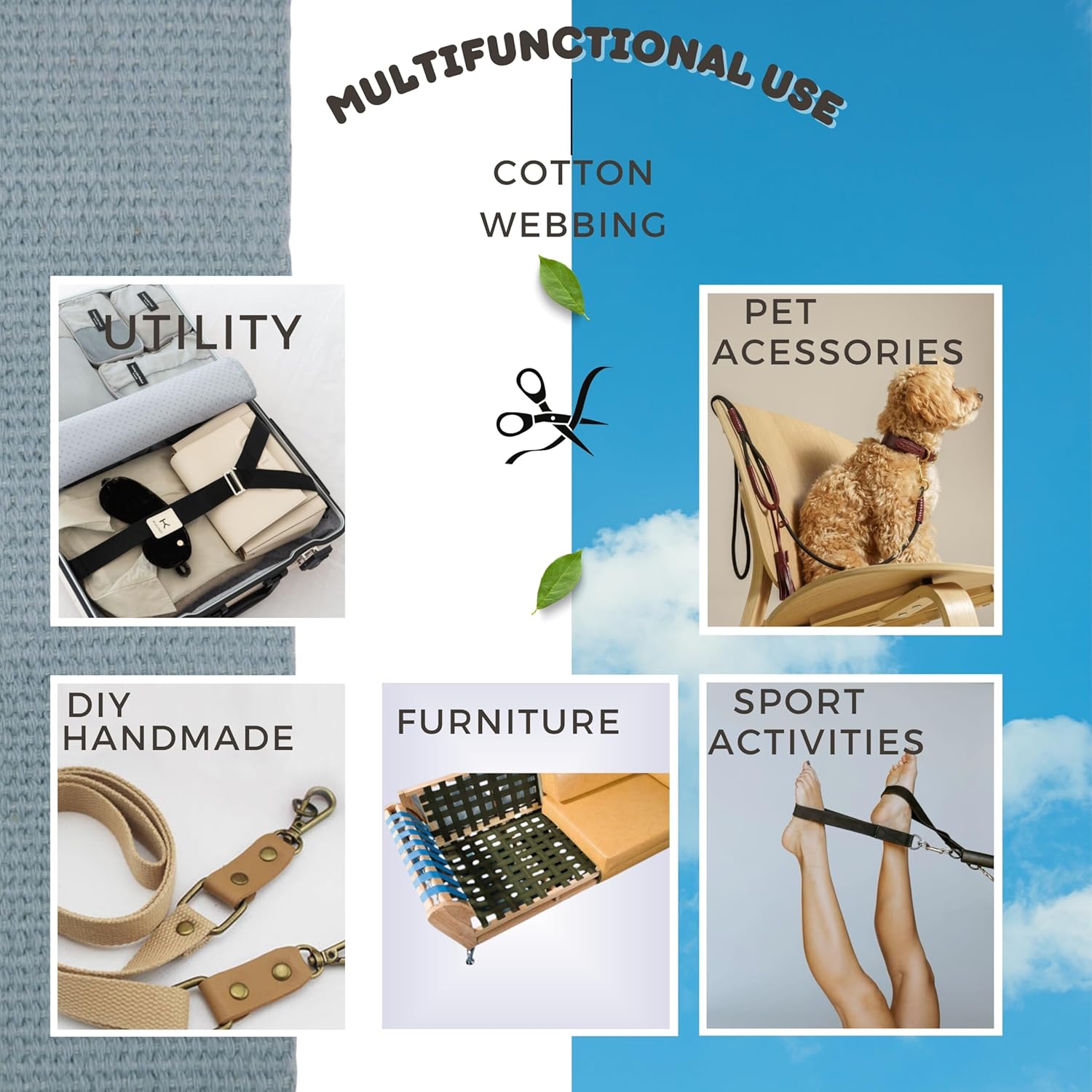 2" & 1.5'' & 1" Cotton Webbing - 5 Yards - 50+ Colors -%100 Natural Cotton - Turkish Woven - Heavy Duty 1 Inch 1.5 Inch 2 Inch Canvas Webbing for Sewing Straps Bags Climbing Indoors Craft DIY 11565…