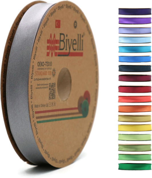 Fold Satin Bias Tape - 99+ Colors - 3/4 Inches Wide - 27 Yards - Fold Satin Binding Bias Ribbon Fabric Piping Bias Binding Tape for Sewing Clothing DIY (86.Gray) BYS86