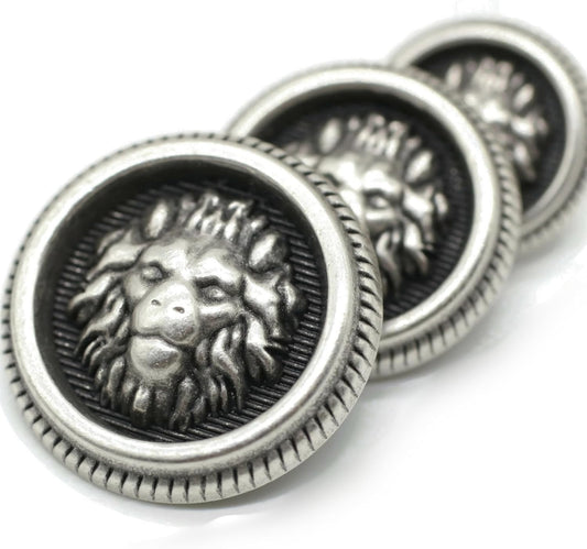 Antique Silver Metal Shank Buttons - 12 Pcs - 3 Size Options - Lion Round Metal Shank Buttons Vintage for Men Women Blazer Coat Uniform Shirt Suit and Jacket Sewing Craft DIY N12803