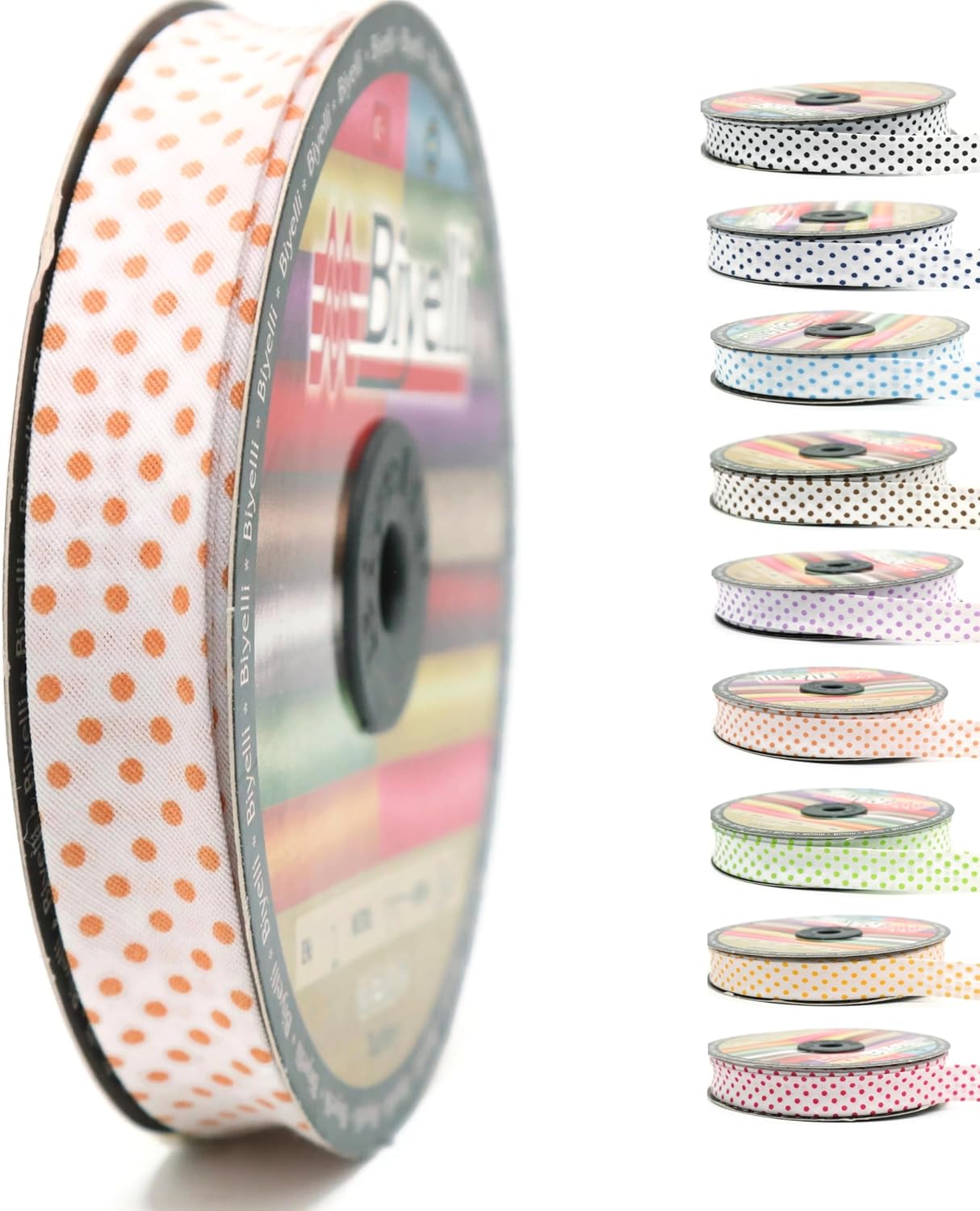 Cotton Fold Bias Binding Tape - 3/4 Inches (20mm) Wide - 27 Yards - Polka Dots Single Fold Cotton Fold Bias Binding Tape for Sewing Clothing DIY Orange B6