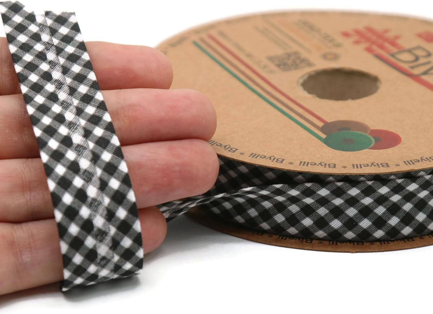 Cotton Fold Bias Binding Tape - 3/4 Inches (20mm) Wide - 27 Yards - Plaid Single Fold Cotton Fold Bias Binding Tape for Sewing Clothing DIY Black E10